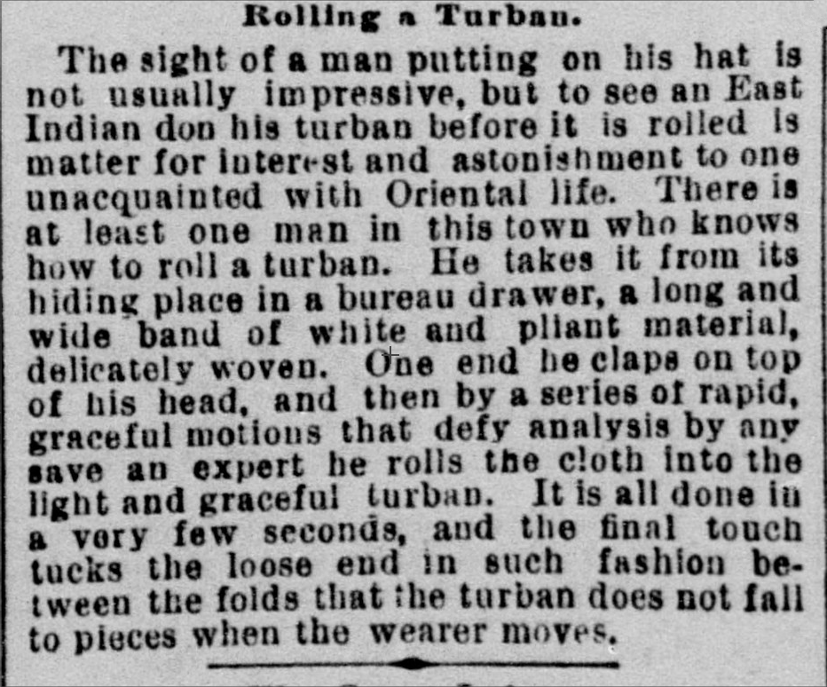 How to tie a turban in 1892 San Francisco